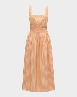 Belinda Square-Neck Striped Cotton Midi Dress