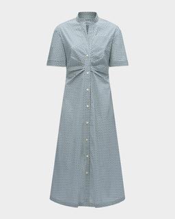 Noor Pleated Geometric-Print Midi Shirtdress