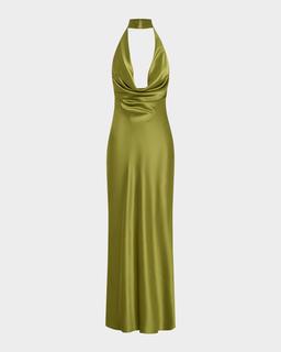 Lyria Cutout Draped Halter Gown