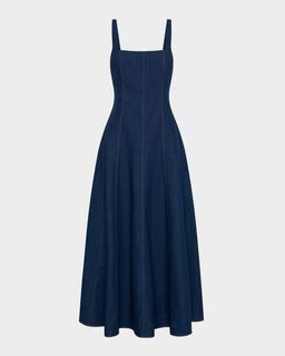 Athena Square-Neck Cotton Denim Maxi Dress