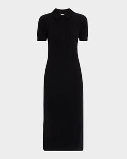 Short-Sleeve Cashmere Knit Midi Polo Dress