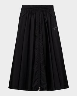 Zip-Front Light Re-Nylon Full Midi Skirt