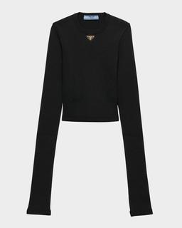 Ribbed Knit Jersey Long-Sleeve Top