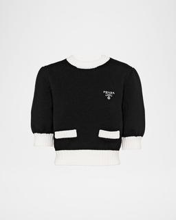 Bicolor Cropped Knit Sweater