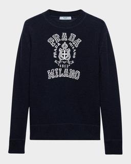 Wool-Cashmere Boxy Intarsia Logo Sweater