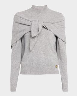 Mockneck Cashmere Knit Scarf Sweater