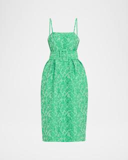 Artichoke Floral Jacquard Midi Dress With Belt