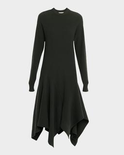 Long-Sleeve Cashmere Asymmetric Midi Sweater Dress