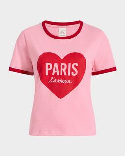 Paris L'Amour Heart Shrunken Ringer Tee