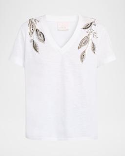 Bree V-Neck Beaded Paisley Tee