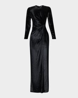 Salome Ruched Velvet Slit Gown