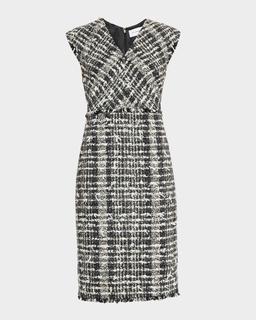 Cap-Sleeve Eyelash Tweed Dress