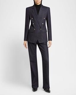 Cotton-Cashmere Denim Double-Breasted Blazer