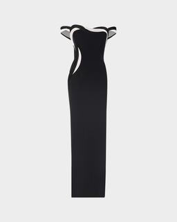 Orbital Interplay Off-Shoulder Column Gown