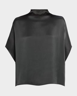 Fluid Mock-Neck Satin Cape Tee