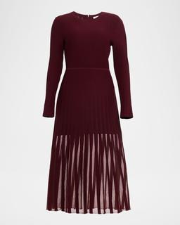 Sheer Ribbed A-Line Midi Dress