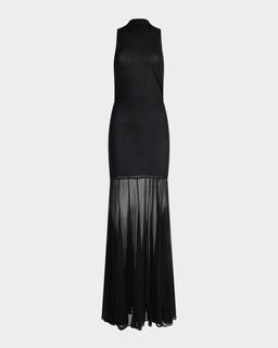 Alicka Turtleneck Sleeveless Sheer Maxi Dress