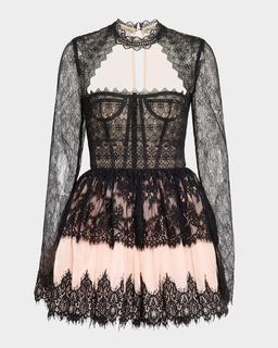 Daphne Illusion Corset Lace Mini Dress