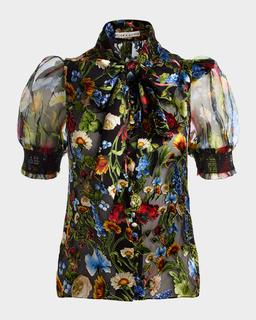 Brentley Floral Puff-Sleeve Blouse