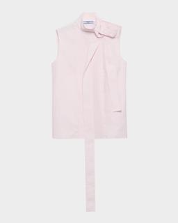 Bow Pleated Poplin Sleeveless Top