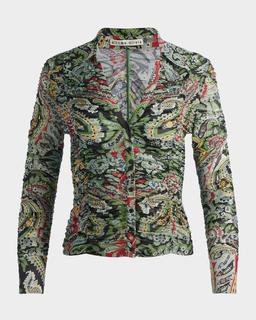 Portia Paisley Ruched Mesh Top