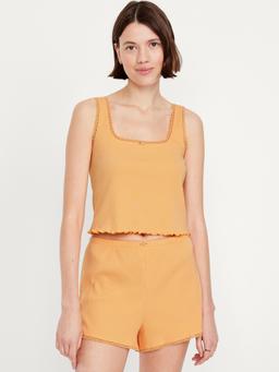 Pointelle Cropped Pajama Tank Top