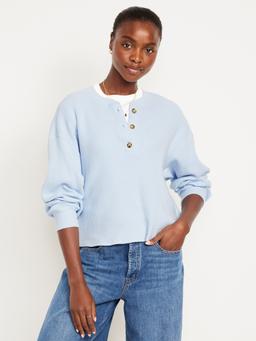 Oversized Cozy Waffle Henley Top