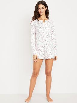 Pointelle Rib Henley Pajama Romper