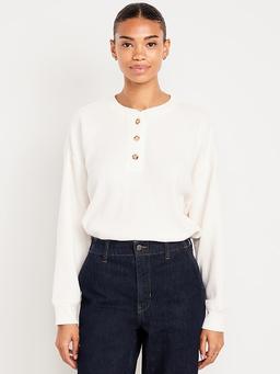 Oversized Cozy Waffle Henley Top