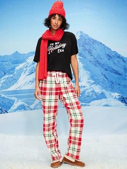 Mid-Rise Printed Flannel Pajama Pants for Women