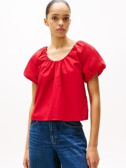 Short-Sleeve Gathered Scoop-Neck Top