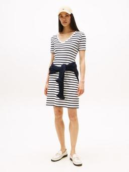 Striped Ribbed V-Neck T-Shirt Dress