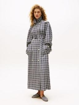 Silk-Blend Check Trench Coat