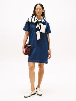 Short-Sleeve Denim Pullover Dress
