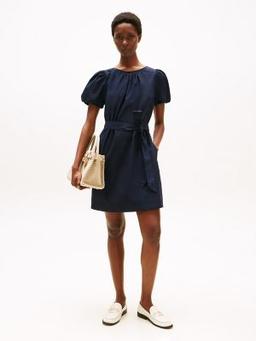 Puff-Sleeve Belted Dress