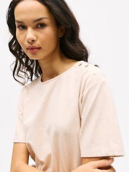 Belted Gold Button T-Shirt Dress