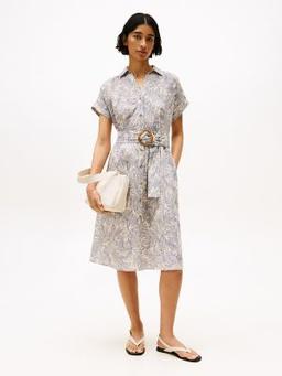 Tropical Print Linen-Blend Shirtdress
