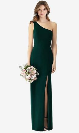 One-Shoulder Crepe Trumpet Gown with Front Slit