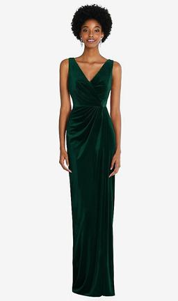 Draped Skirt Faux Wrap Velvet Maxi Dress