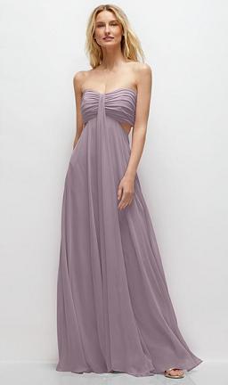 Strapless Empire Waist Cutout Maxi Dress with Covered Button Detail