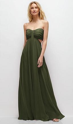 Strapless Empire Waist Cutout Maxi Dress with Covered Button Detail