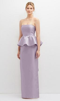 Strapless Satin Maxi Dress with Cascade Ruffle Peplum Detail