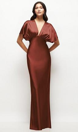 Plunge Neck Kimono Sleeve Satin Bias Maxi Dress