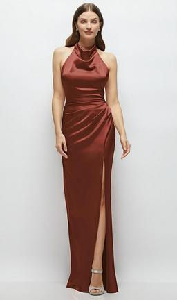 Cowl Halter Open-Back Satin Maxi Dress