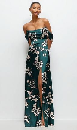 Floral A-Line Satin Maxi Dress with Convertible Off-the-Shoulder or Strapless Looks