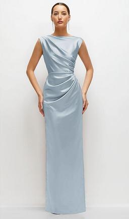 High Neck Sleeveless Cap Shoulder Satin Maxi Dress