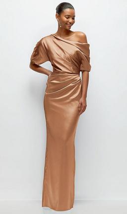 Asymmetrical Off-the-Shoulder Pleated Satin Maxi Dress
