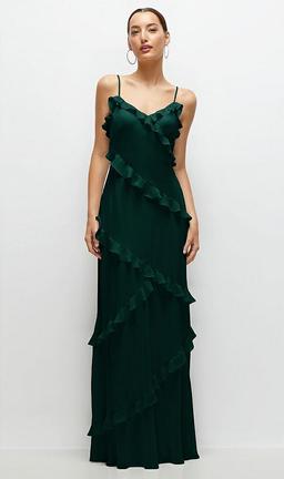 Asymmetrical Ruffle Chiffon Bias Slip Maxi Dress