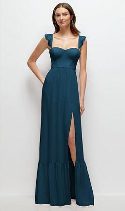 Ruffle Strap Chiffon Bustier Maxi Dress with Ruffle Hem A-Line Skirt