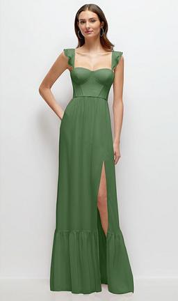 Ruffle Strap Chiffon Bustier Maxi Dress with Ruffle Hem A-Line Skirt